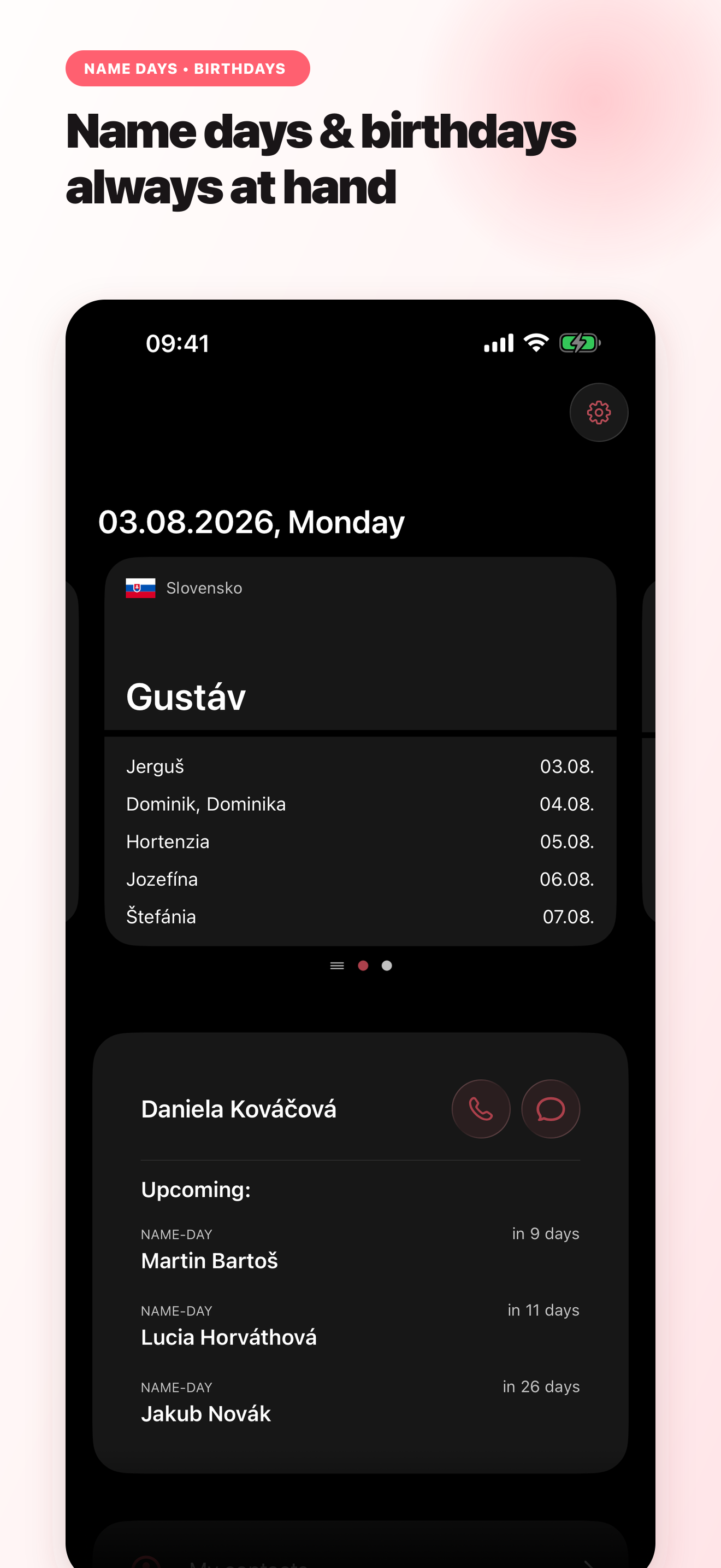 Today's and upcoming name-days